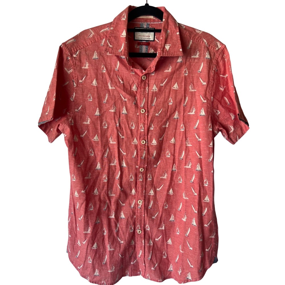 Denim & Flower Ricky Singh Mens Sailboat Print Short Sleeve Shirt
